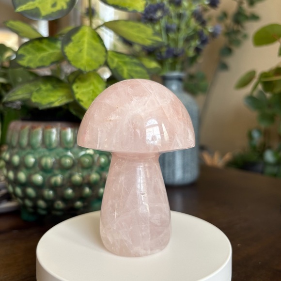 Discounted* Large Rose Quartz Crystal Mushroom Carving with Imperfection - Picture 11 of 13